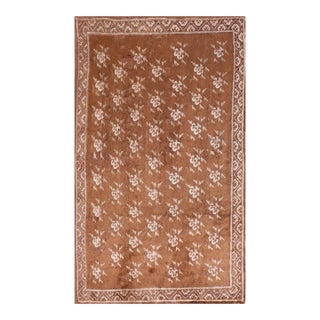 1920s Brown Floral Antique Chinese Baotou Rug 4' X 6'3" Handknotted Wool Carpet For Sale