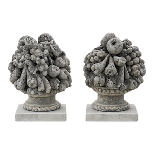 1940s Pair of Monumental Hand-Carved Fruit Topiary Sculptures on Pedestals