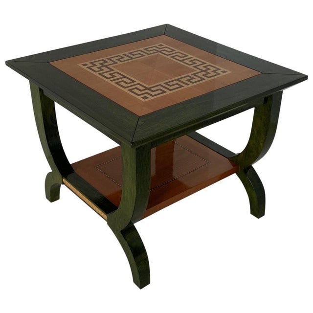 Italian Coffee Table in Green Aniline with Maple Geometric Inlay and Gilt Detail, 1980s For Sale - Image 9 of 9