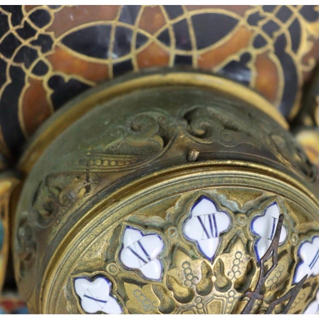 Antique Japy Freres Grande Exposition 1855 Victorian Inlay Enamel Mantel Clock For Sale - Image 4 of 12