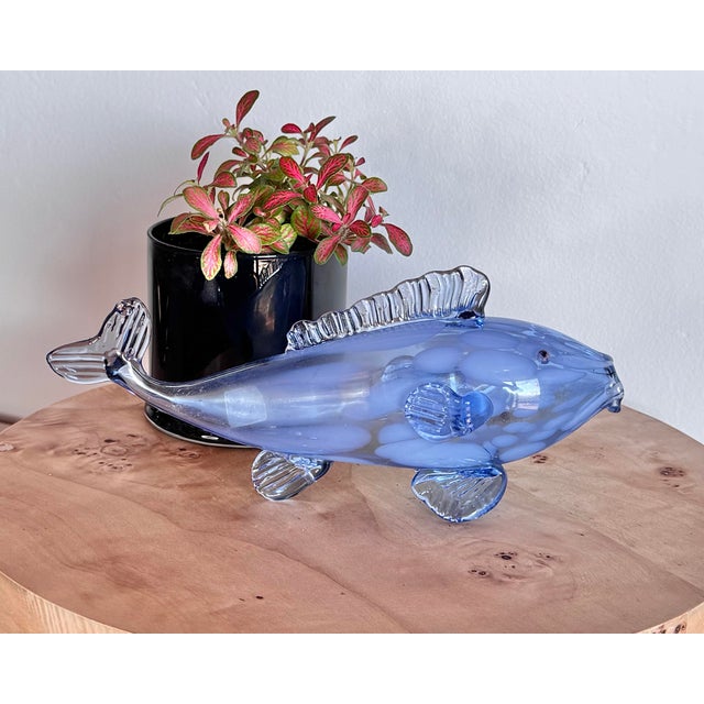 Beautiful vintage Altaglass hand-blown blue glass fish, approximately 10 inches long, made by Altaglass of Medicine Hat,...