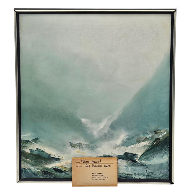 Bob Pepper “White Water” Modernist Coastal Seascape Oil on Canvas, 22" For Sale - Image 13 of 13