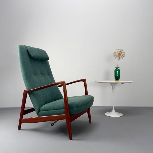 Brown Mid-Century Model 829 High-Back Lounge Chair and Ottoman in Teak and Green Upholstery by Gio Ponti for Cassina, Italy, 1960s, Set of 2 For Sale - Image 8 of 18