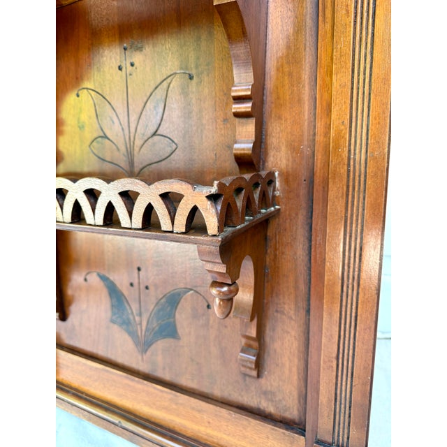 1880s Eastlake Aesthetic Movement Walnut Hall Mirror With Marble Shelf & Drawer For Sale - Image 9 of 16