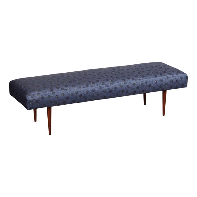 Mid Century Modern Upholstered Walnut Bench For Sale