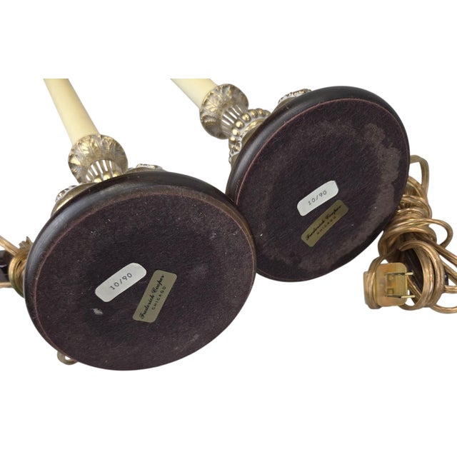 1990s 1990s Frederick Cooper Brass Candlestick Buffet Lamps With Paisley Shades - A Pair For Sale - Image 5 of 8