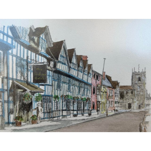 Vintage 1977 English Street Scene Watercolor of Shakespeare Hotel & Guild Chapel For Sale In Orlando - Image 6 of 7