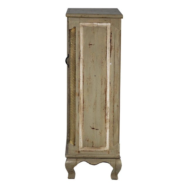 Farmhouse Style Distressed Reclaimed Wood 2-Door Cabinet | Tall Storage Cabinet | Kitchen Cabinet | Distressed Painted Brass Accents Cabinet For Sale In Houston - Image 6 of 8