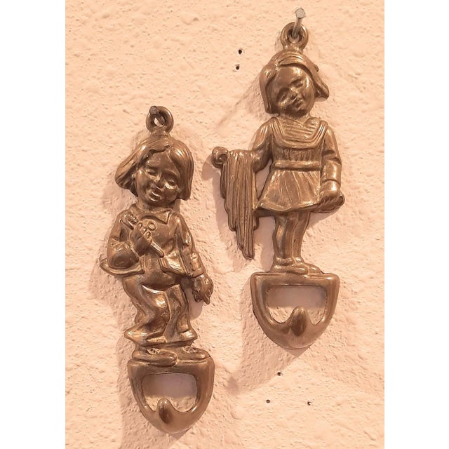 Metal Vintage Italian Brass Hooks Dutch Children a Pair For Sale - Image 7 of 7