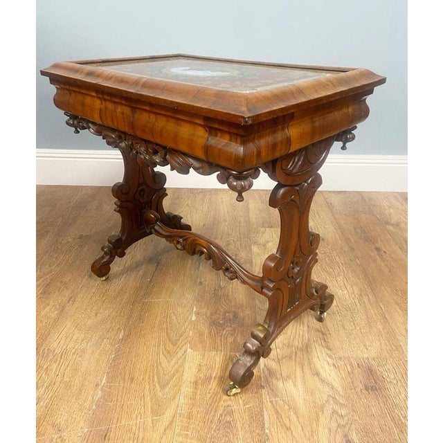 Victorian Walnut Side Table with Whitby Abbey Eglomise Reverse Painting, 1840 For Sale - Image 9 of 15