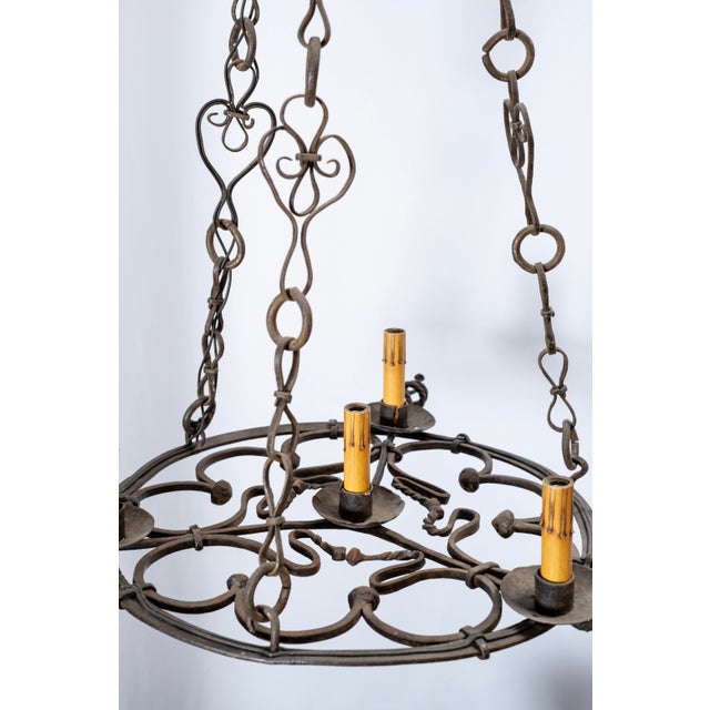 Early 20th Century Flat Base Wrought Iron Chandelier For Sale - Image 4 of 9