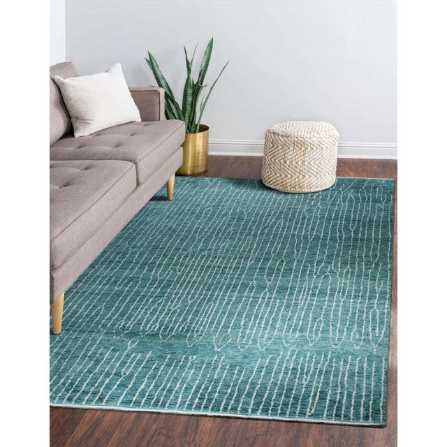 Textile 9x12 Green Hand-Knotted Wool Linear Silhouette Geometric Modern Carpet Rug For Sale - Image 7 of 9