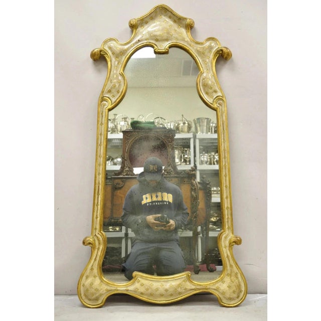 Vintage Italian Florentine Carved Sculpted Giltwood Cream and Gold Wall Mirror For Sale - Image 12 of 12