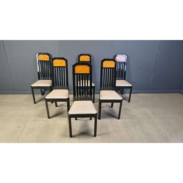 Vintage Burl Wood and Lacquer Dining Chairs, 1980s, Set of 6 For Sale - Image 13 of 14
