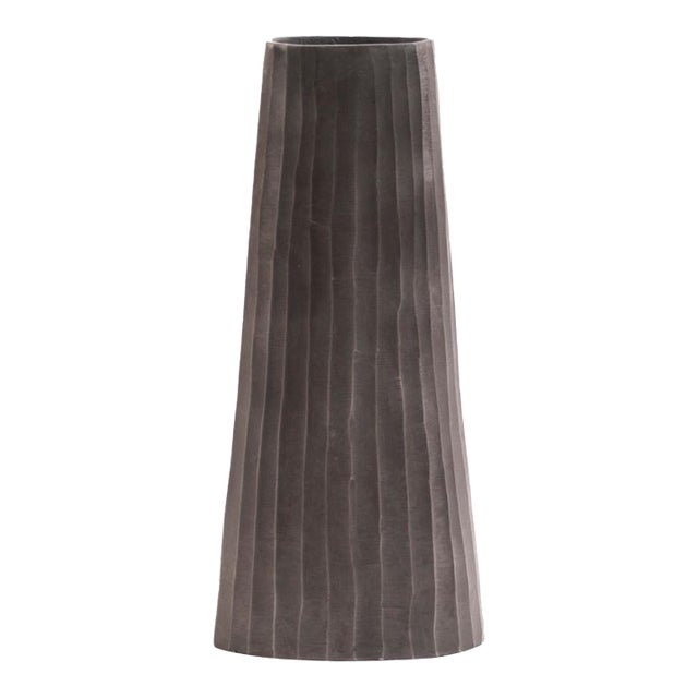 Graphite Chiseled Metal Vase For Sale