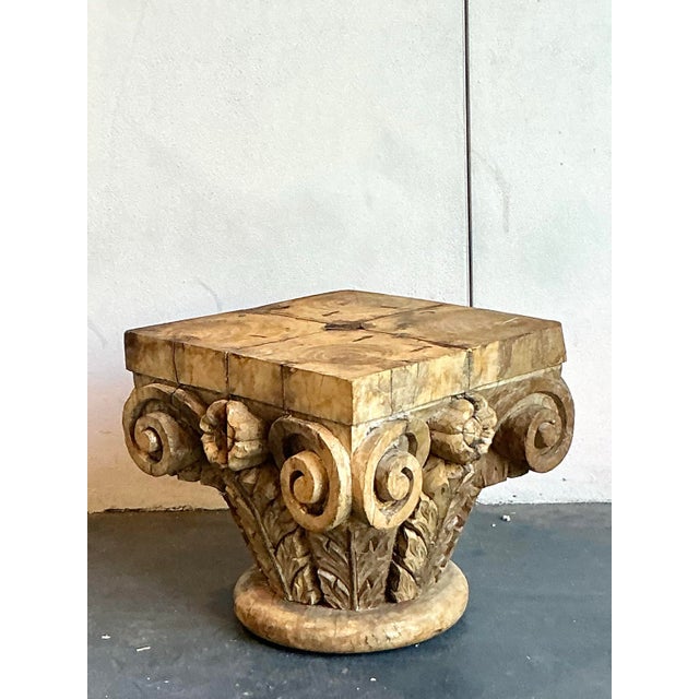 Vintage Boho Carved Wood Column Drink Tables - Set of 2 For Sale - Image 10 of 12