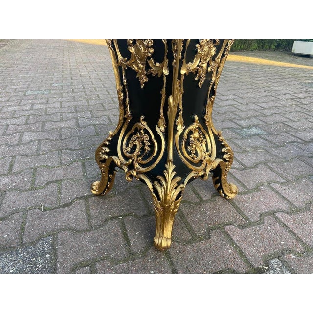 Pair 1990 Italian Baroque Black Gold Pedestals W/ Marble Effect Tops – 2 Pieces For Sale - Image 13 of 15