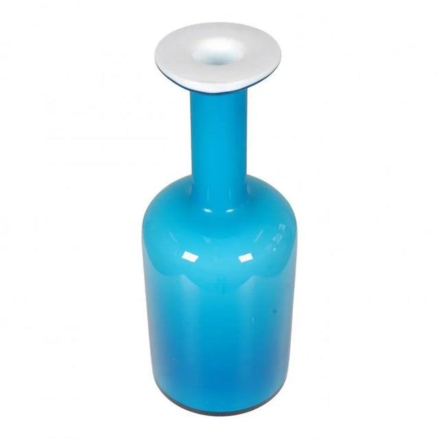 Otto Brauer/Holmegaard blue glass vase H: 25 , D: 9. No defects.