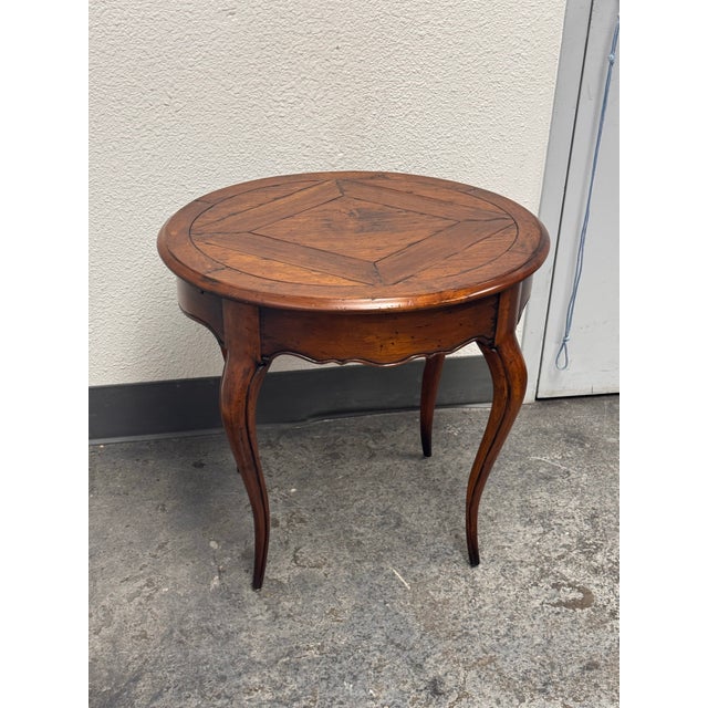Brown Acquisitions for Henredon Round Parquetry Pull-Out Side Table For Sale - Image 8 of 12