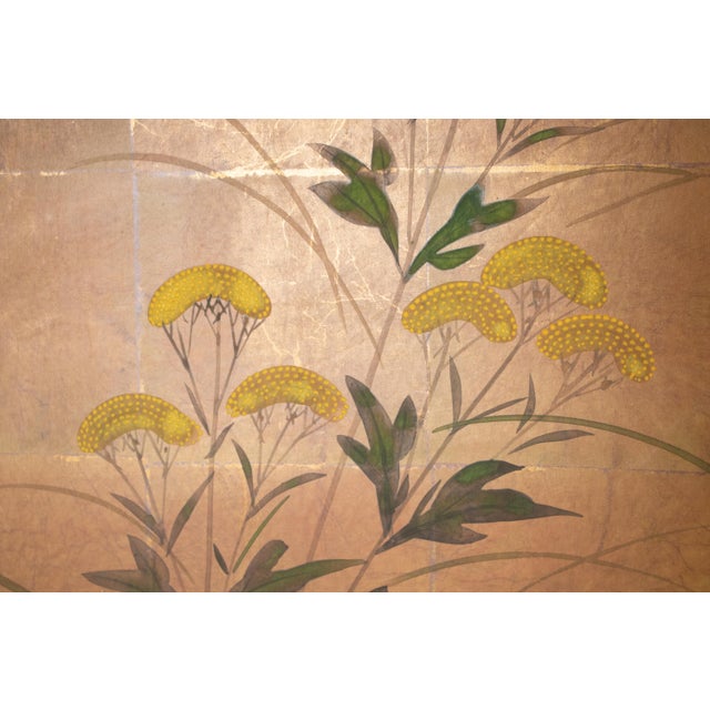 "Autumn Flowers", 1970s Showa Era Japanese Painted Byobu Screen For Sale - Image 12 of 18
