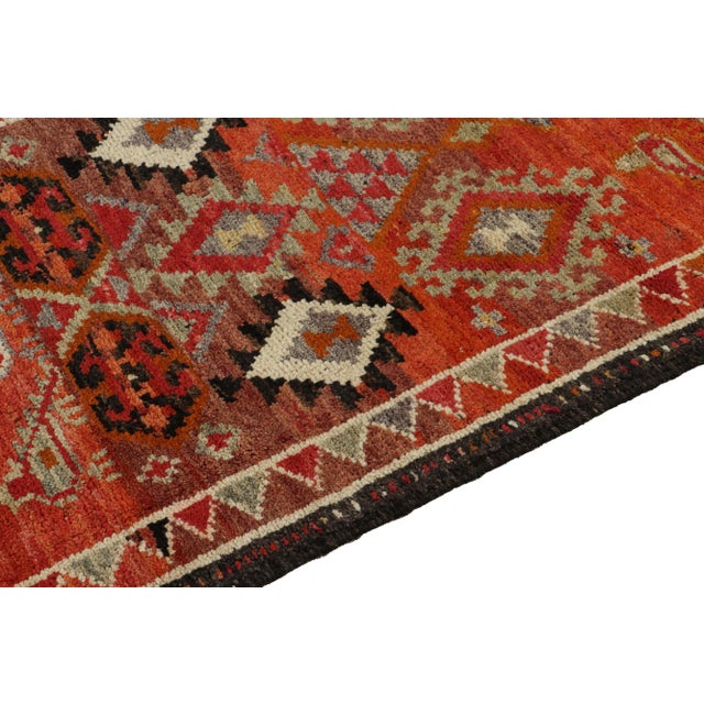1950s 1950s Vintage Tribal Runner in Orange, Red, Multihued Tribal Motifs For Sale - Image 5 of 7