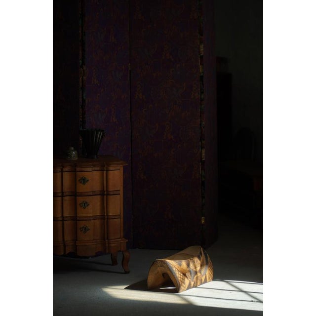 Sculptural Hand-Carved African Wooden Stool with Geometric Decoration, 1950s For Sale - Image 6 of 17