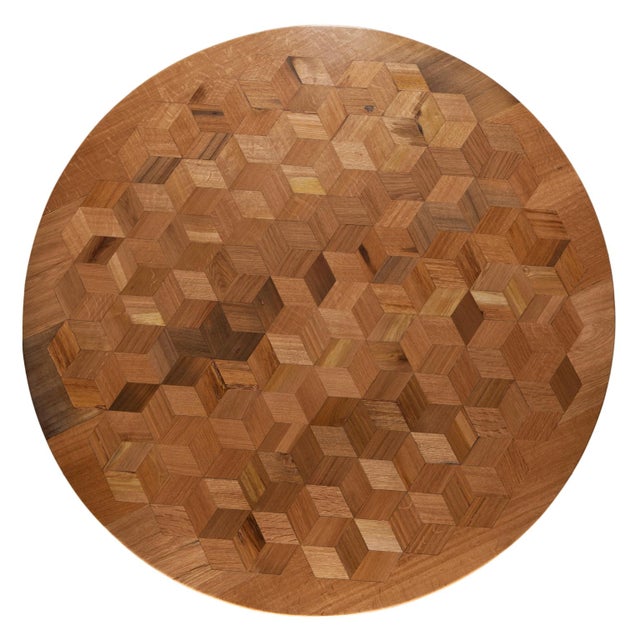 Contemporary Maurits Round Marquetry Table in Reclaimed Oak with Black Metal Legs by Fred&Juul For Sale - Image 3 of 6