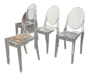 In the Style of Philippe Starck for Kartell Louis Ghost Clear Side Chairs, Set of Four