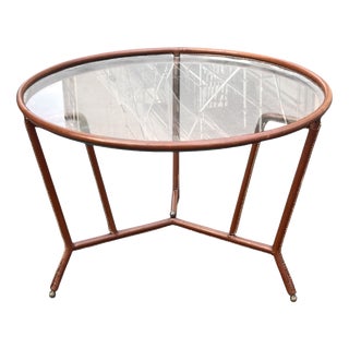 Stitched Leather Cocktail Table by Jacques Adnet, 1950s For Sale