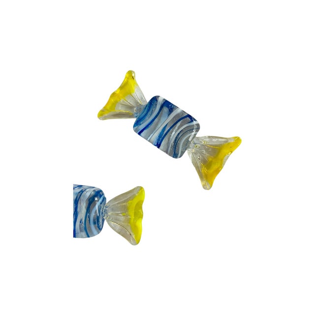 Set of 2 Murano handblown glass rectangular candies in blue and yellow. Mint condition. Dimensions are approximate 2.25”...