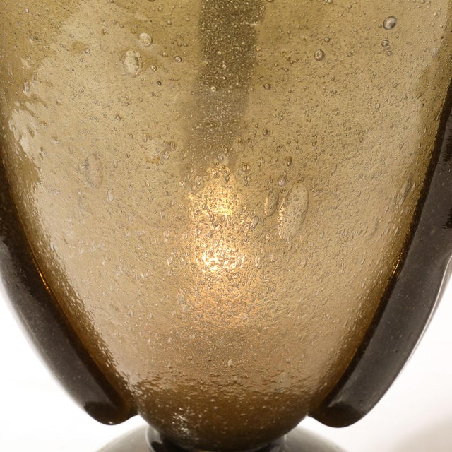 Pair of Mid-Century Sculptural Hand-Blown Smoke Murano Bullicante Glass Uplights For Sale - Image 13 of 17