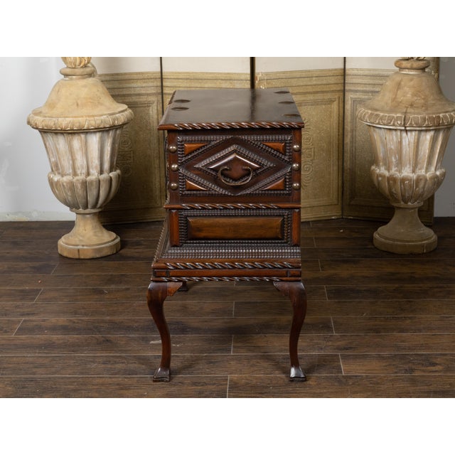 Wood Anglo-Indian 19th Century Two-Toned Geometric Front Mahogany Coffer on Base For Sale - Image 7 of 12