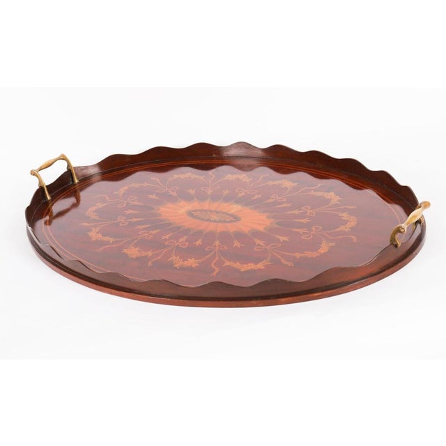 Vintage English Edwardian Oval Marquetry Butler's Tray, 20th Century For Sale - Image 10 of 15