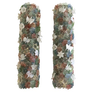 Mid-Century Modern Murano Coloured Glass Floral Motifs Sconces from Seguso, 1970s, Set of 2 For Sale