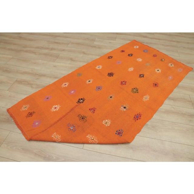1960s 1960s Traditional Hand Knotted Orange Floral Kilim Rug For Sale - Image 5 of 13
