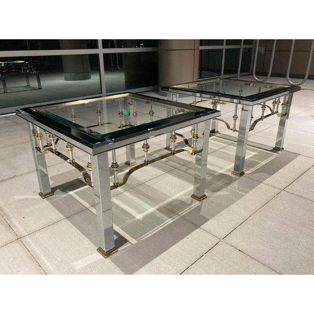 Chrome Brass & Glass Top End Tables Manner of Mastercraft - a Pair For Sale - Image 13 of 13