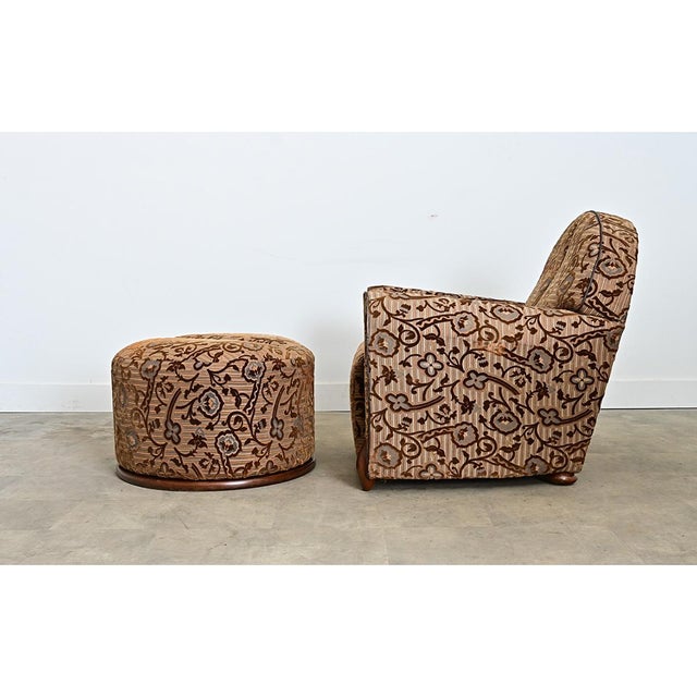 Early 20th Century French Art Deco Upholstered Armchair and Ottoman For Sale - Image 17 of 18
