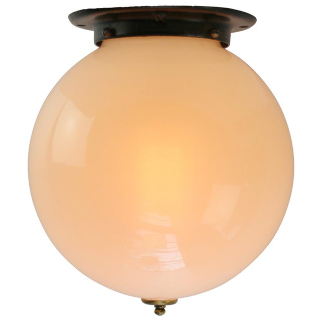 Art Deco White Opaline Flush Mount, 1920s For Sale - Image 9 of 10