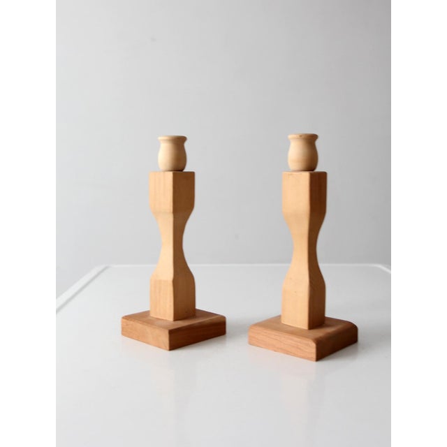 Pair of Vintage Handmade Wooden Candlesticks For Sale - Image 9 of 11
