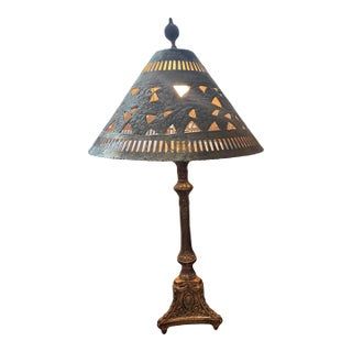 Mid 20th Century Ornate Silver Lamp With Moorish Punched Metal Shade For Sale