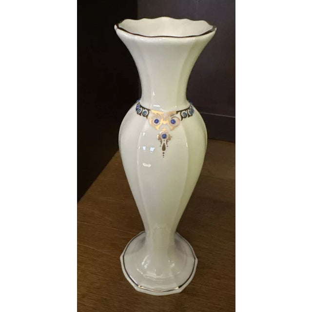 Lenox Vintage Lenox Laurels Embossed Blue Beads Vase For Sale - Image 4 of 7