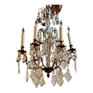 Antique Petite Bronze and Crystal Chandelier For Sale
