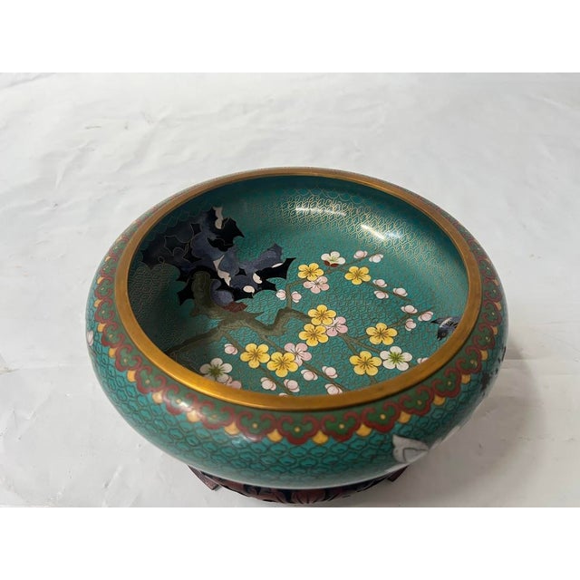 Green Asian Cloisonné Enamel Cup with Bouquet of Hardstone Flowers For Sale - Image 8 of 18