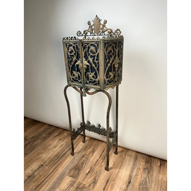 Antique Gothic Revival Cast Iron and Brass Phone Stand Attr. Oscar Bach or Bertram Segar C. 1920 Greenwich Village For Sale In Boston - Image 6 of 13