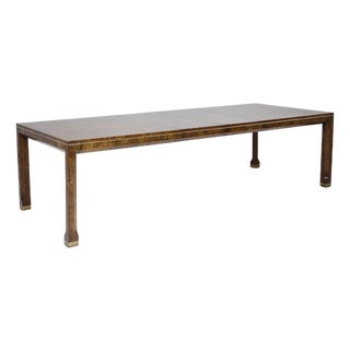 Mastercraft Mid Century Burlwood and Brass Expanding Dining Table With 2 Leaves For Sale