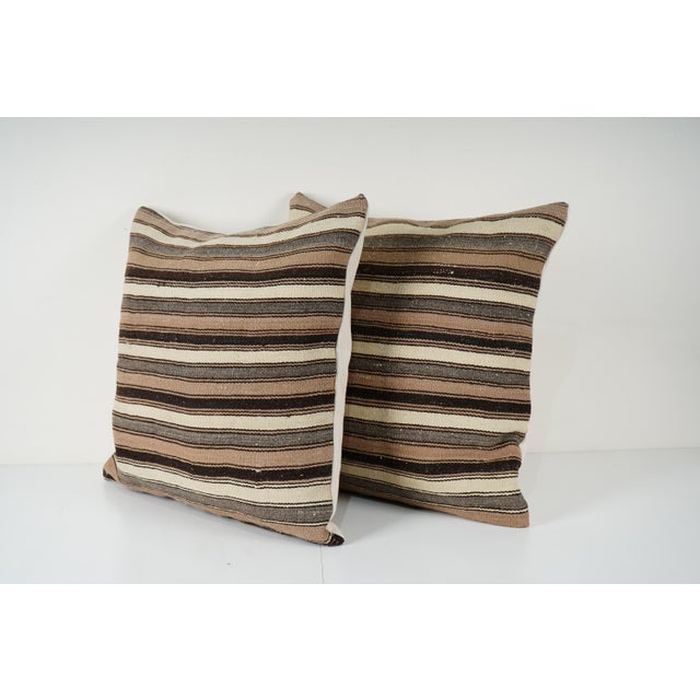 Mid-Century Modern Striped Kilim Pillow Cover - A Pair For Sale - Image 3 of 4