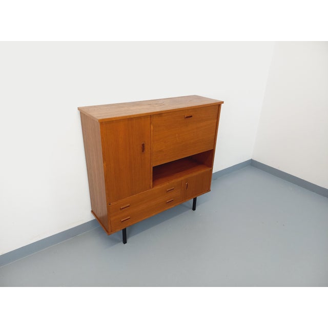 Vintage Scandinavian Modernist Style Teak and Black Metal Bookcase with Secretary, 1950s-1960s For Sale - Image 11 of 18