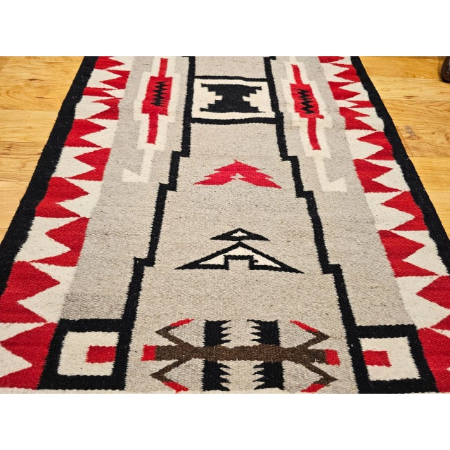 Mid 20th Century Vintage Native American Navajo Rug, Handwoven Wool, Storm Pattern, 30” X 55” For Sale - Image 5 of 12