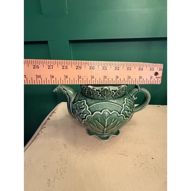 Vintage Majolica Green Cabbage Ware Tea Pot For Sale - Image 4 of 12