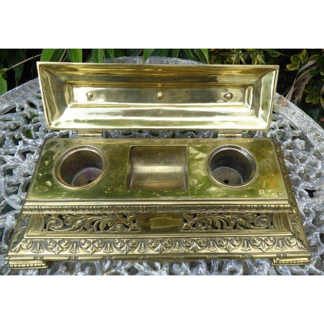 Gold Large Antique Ornate Brass Inkwell, 1820 For Sale - Image 8 of 14
